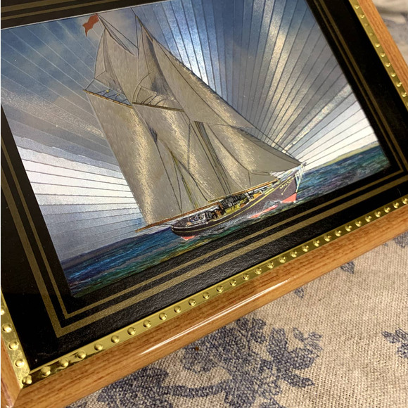 Vintage Framed Foil Art Print of Ship - Picture 6 of 10